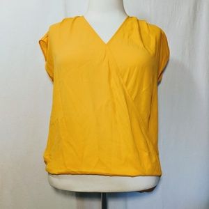 Pleione Yellow Hi Lo Surplice Wrap Sleeveless Top